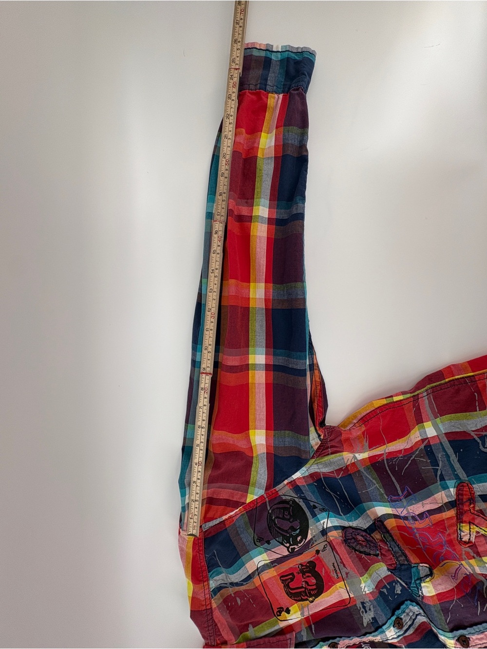 Desigual Men’s 2XL Plaid Graphic Button Up Shirt Long Sleeve Embroidered Artsy - Picture 8 of 10